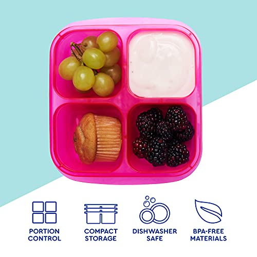 EasyLunchboxes - Bento Snack Boxes - Reusable 4-Compartment Food Containers for School, Work and Travel, Set of 4 (Jewel Brights)