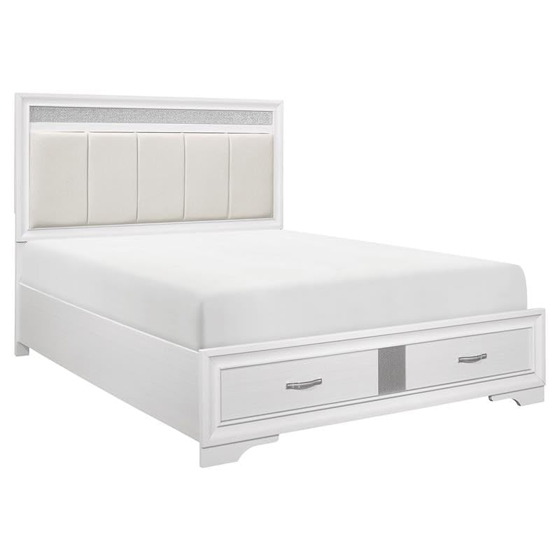 Lexicon Luster Wood California King Bed with 2 Drawers in White and Silver