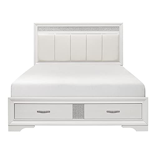 Lexicon Luster Wood California King Bed with 2 Drawers in White and Silver