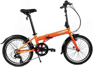 zizzo via 20” folding bike-lightweight aluminum frame genuine shimano 7-speed 26lb (metallic orange)