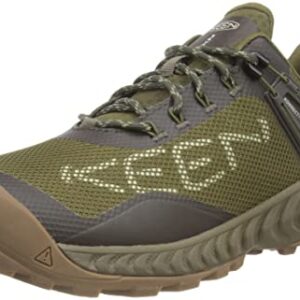 KEEN Men's NXIS Evo Low Height Waterproof Fast Packing Hiking Shoes, Dark Olive/Black Olive, 11