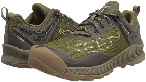 KEEN Men's NXIS Evo Low Height Waterproof Fast Packing Hiking Shoes, Dark Olive/Black Olive, 11