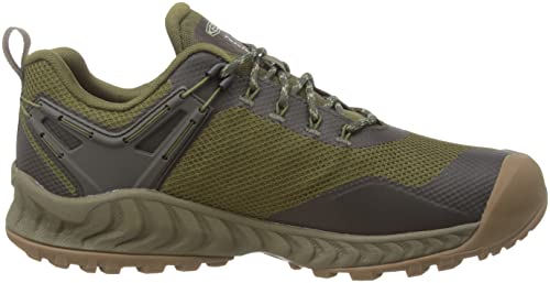 KEEN Men's NXIS Evo Low Height Waterproof Fast Packing Hiking Shoes, Dark Olive/Black Olive, 11