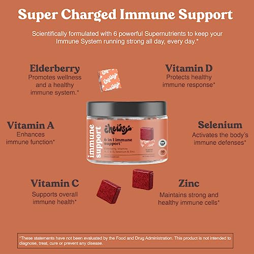 CHEWSY 6-in-1 Immune Support Supplement Fruity Chews with Elderberry, Vitamin C, A & D, Zinc & Selenium - 30-Day Supply, Individually Wrapped Immunity Vitamins Chews for Adults and Kids (1)