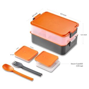 linoroso Stackable Bento Box Adult Lunch Box | Meet All You On-the-Go Needs for Food, Salad and Snack Box, Premium Bento Lunch Box for Adults Include Utensil Set, Dressing Containers - Lava Orange