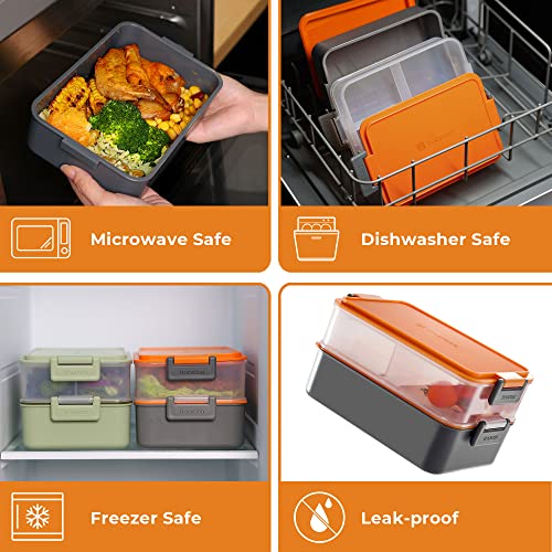 linoroso Stackable Bento Box Adult Lunch Box | Meet All You On-the-Go Needs for Food, Salad and Snack Box, Premium Bento Lunch Box for Adults Include Utensil Set, Dressing Containers - Lava Orange