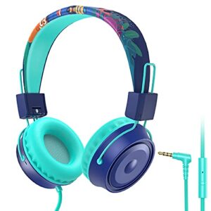 bluefire kids headphones with mic, volume limiter 85/94db,free 3.5mm jack wired cord on-ear headset for kids, children headphones for study/school/online course/tablet/kindle/ipad(blue)