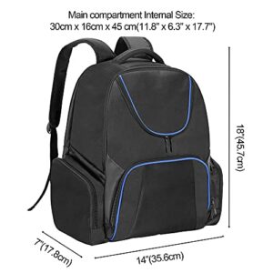 CURMIO Travel Backpack Compatible for Xbox Series S, Xbox One/ One S/ One X, Xbox 360/ 360 Slim, Carrying Case for Game Console, Controllers and Accessories, Blue Stripe (Bag Only, Patent Pending)