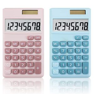 mini calculator, pocket calculator 8-digit solar battery office calculator,dual power desktop calculators(blue, pink)