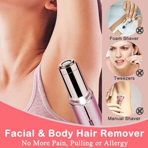 Rosarden Facial Hair Removal for Women, Mini Hair Remover, Electric Razor Shaver Portable Bikini Epilator for Lips, Chin, Armpit, Peach Fuzz, Fingers, Arms, Legs, Body and USB Rechargeable