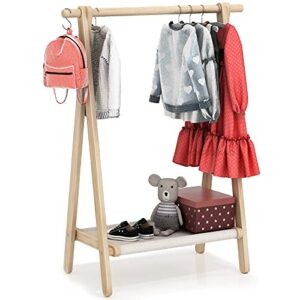 vogusland dress up rack, child garment rack, kids clothing rack with storage shelf (natural beech, 29.5" l x 14.5" w x 40" h)