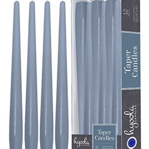 Hyoola Tall Taper Candles - 12 Inch Grey Blue Unscented Dripless Taper Candles - 10 Hour Burn Time - 12 Pack