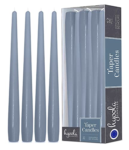 Hyoola Tall Taper Candles - 12 Inch Grey Blue Unscented Dripless Taper Candles - 10 Hour Burn Time - 12 Pack