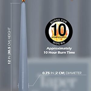 Hyoola Tall Taper Candles - 12 Inch Grey Blue Unscented Dripless Taper Candles - 10 Hour Burn Time - 12 Pack