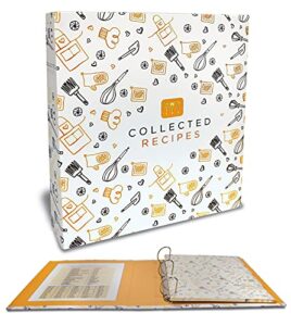 recipe binder, full page 3 ring standard binder organizer set (with 50 page protectors & 12 category divider tabs) by better kitchen products, 11.5" x 12" black & gold montage