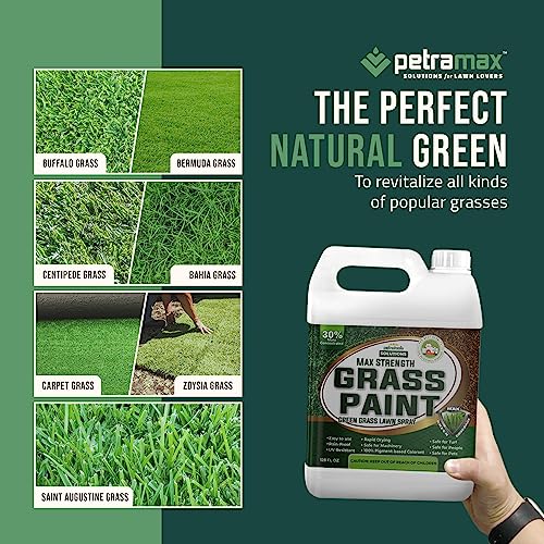 PetraTools Grass Paint Max Strength, Green Grass Lawn Spray & Dog Spot Repair, Lawn Paint, Spray on Grass, Green Lawn Spray, Grass Paint for Lawn, Lawn Spray Paint, Green Dye for Lawn (1 Gal)