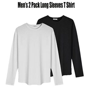 COOFANDY Men 2 Pack Muscle Fitted T Shirt Gym Workout Athletic Long Sleeves Tee Black/White
