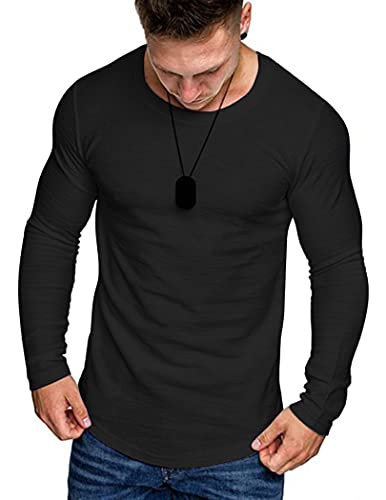 COOFANDY Men 2 Pack Muscle Fitted T Shirt Gym Workout Athletic Long Sleeves Tee Black/White