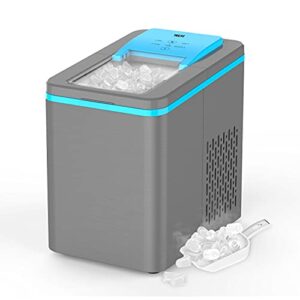 vecys countertop ice maker machine, 9 bullet ice cubes ready in 8 mins 26lbs in 24 hours, self-clean 1.8l portable ice maker with ice scoop and basket, great for home, office, grey and blue