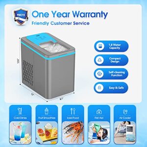 VECYS Countertop Ice Maker Machine, 9 Bullet Ice Cubes Ready in 8 Mins 26LBS in 24 Hours, Self-Clean 1.8L Portable Ice Maker with Ice Scoop and Basket, Great for Home, Office, Grey and Blue