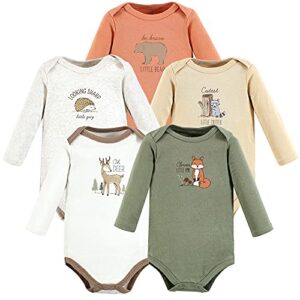 hudson baby unisex baby cotton long-sleeve bodysuits forest deer 5-pack, 12-18 months