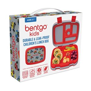 Bentgo® Kids Prints Leak-Proof, 5-Compartment Bento-Style Kids Lunch Box - Ideal Portion Sizes for Ages 3 to 7 - BPA-Free, Dishwasher Safe, Food-Safe Materials (Trucks)