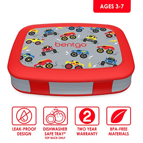 Bentgo® Kids Prints Leak-Proof, 5-Compartment Bento-Style Kids Lunch Box - Ideal Portion Sizes for Ages 3 to 7 - BPA-Free, Dishwasher Safe, Food-Safe Materials (Trucks)