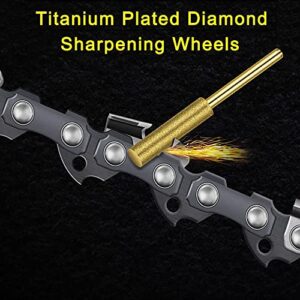 12 Pack Diamond Chainsaw Sharpener Burr Files 1/8" Shank, 3/16 Inch Replacement Sharpening Stones, Titanium Plated Sharpening Wheels Polishing Grinding Tool Grinding Bits (3/16 Inch/ 4.8 mm)