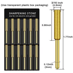 12 Pack Diamond Chainsaw Sharpener Burr Files 1/8" Shank, 3/16 Inch Replacement Sharpening Stones, Titanium Plated Sharpening Wheels Polishing Grinding Tool Grinding Bits (3/16 Inch/ 4.8 mm)