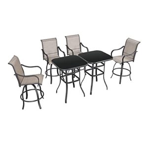 LOKATSE HOME 6 Piece Patio Dining Set Outdoor Furniture Tesling Swivel Chairs Bistro Rotating Stools with Glass Tempered Table for Poolside, Cafe, Porch, Chic Bar, Grey