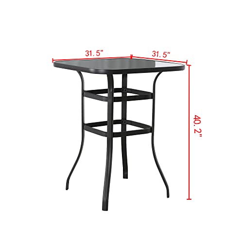 LOKATSE HOME 6 Piece Patio Dining Set Outdoor Furniture Tesling Swivel Chairs Bistro Rotating Stools with Glass Tempered Table for Poolside, Cafe, Porch, Chic Bar, Grey