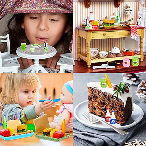 Chalyna 8 Set 20 Pieces Miniature Food Pretend Fast Food Play Toys Set Hamburger Fries Soda Pudding Milk Juice Doll Food Kitchen Accessory Toy for Kids Party Accessory Restaurant Decor