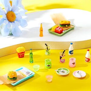 Chalyna 8 Set 20 Pieces Miniature Food Pretend Fast Food Play Toys Set Hamburger Fries Soda Pudding Milk Juice Doll Food Kitchen Accessory Toy for Kids Party Accessory Restaurant Decor