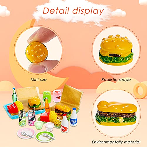 Chalyna 8 Set 20 Pieces Miniature Food Pretend Fast Food Play Toys Set Hamburger Fries Soda Pudding Milk Juice Doll Food Kitchen Accessory Toy for Kids Party Accessory Restaurant Decor