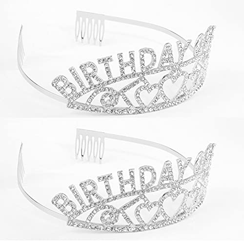 CAVETEE Silver Birthday Queen Crown and Sash- Rhinestone Birthday Tiara and Sash for Women Birthday Party Favors Glitter Birthday Decorations（Multi Color Letter）