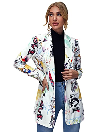 Floerns Women's Casual Long Sleeve Pop Art Colorful Blazer Graphic Work Suit Jacket Multi 1 L