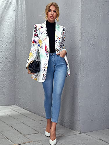 Floerns Women's Casual Long Sleeve Pop Art Colorful Blazer Graphic Work Suit Jacket Multi 1 L