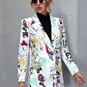 Floerns Women's Casual Long Sleeve Pop Art Colorful Blazer Graphic Work Suit Jacket Multi 1 L