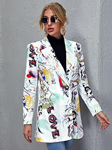 Floerns Women's Casual Long Sleeve Pop Art Colorful Blazer Graphic Work Suit Jacket Multi 1 L