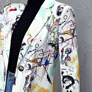 Floerns Women's Casual Long Sleeve Pop Art Colorful Blazer Graphic Work Suit Jacket Multi 1 L