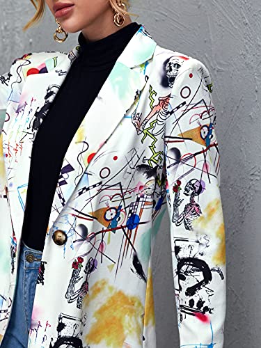 Floerns Women's Casual Long Sleeve Pop Art Colorful Blazer Graphic Work Suit Jacket Multi 1 L