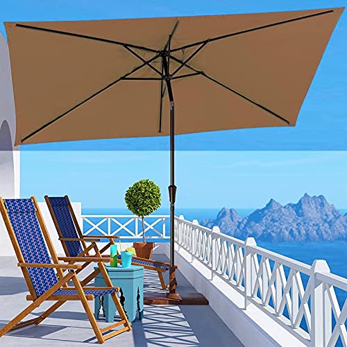 Patio Umbrella Square Outdoor Market Table Umbrella with Push Button Tilt and Crank, 6ft Patio Umbrellas for Porch/Poolside/Lawn/Doorway, Portable Garden Umbrella Parasol (Color : Light Brown)