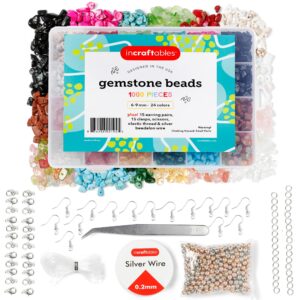 incraftables 1000pcs chip crystal beads (24 colors gemstones). best rock beads for jewelry making, rings & diy crafts. bulk natural stone chip beads w/spacer bead, earrings & bracelet wire (6-9 mm)