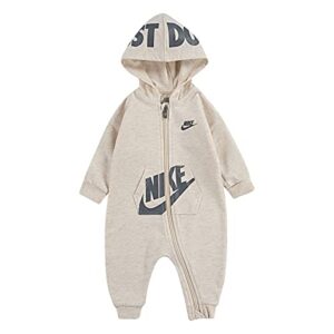 nike baby boy full-zip long sleeve hooded coveralls (ivory heather(56g805-w67)/grey, 12 months)