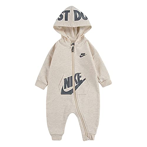 Nike Baby Boy Full-Zip Long Sleeve Hooded Coveralls (Ivory Heather(56G805-W67)/Grey, 12 Months)