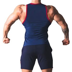 Magiftbox Mens Quick-Dry Workout Lightweight Stringer Training Singlet Athletic Muscle Tank Tops for Men T48_Navy_US-S