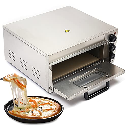 1500W Electric Pizza Baking Oven for 12-14 Inch Pizzas, Single Deck Fire Stone Commercial Pizza Oven Countertop Convection Oven Countertop Electric Pizza and Snack Oven for Restaurant Home