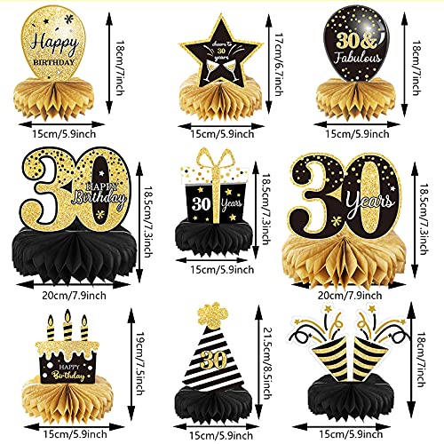 9 Pieces 30th Birthday Decoration 30th Birthday Centerpieces for Tables Decorations Cheers to 30 Years Honeycomb Table Topper for Men and Women Thirty Years Birthday Party Decoration Supplies(30th)