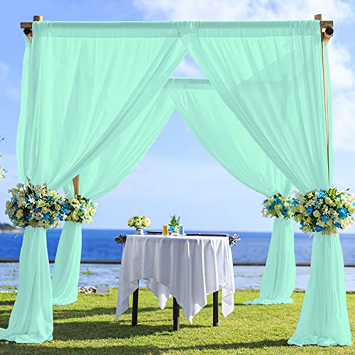 Partisout Chiffon Backdrop Curtain 29x120 inches 2 Panels Chiffon Drapes for Wedding Arch Wedding Backdrop Curtain Panels Semi-Sheer Curtains 120 inches Long Voile Chic Tulle Curtain (29x120, Mint)