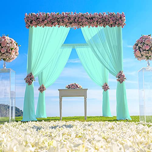 Partisout Chiffon Backdrop Curtain 29x120 inches 2 Panels Chiffon Drapes for Wedding Arch Wedding Backdrop Curtain Panels Semi-Sheer Curtains 120 inches Long Voile Chic Tulle Curtain (29x120, Mint)